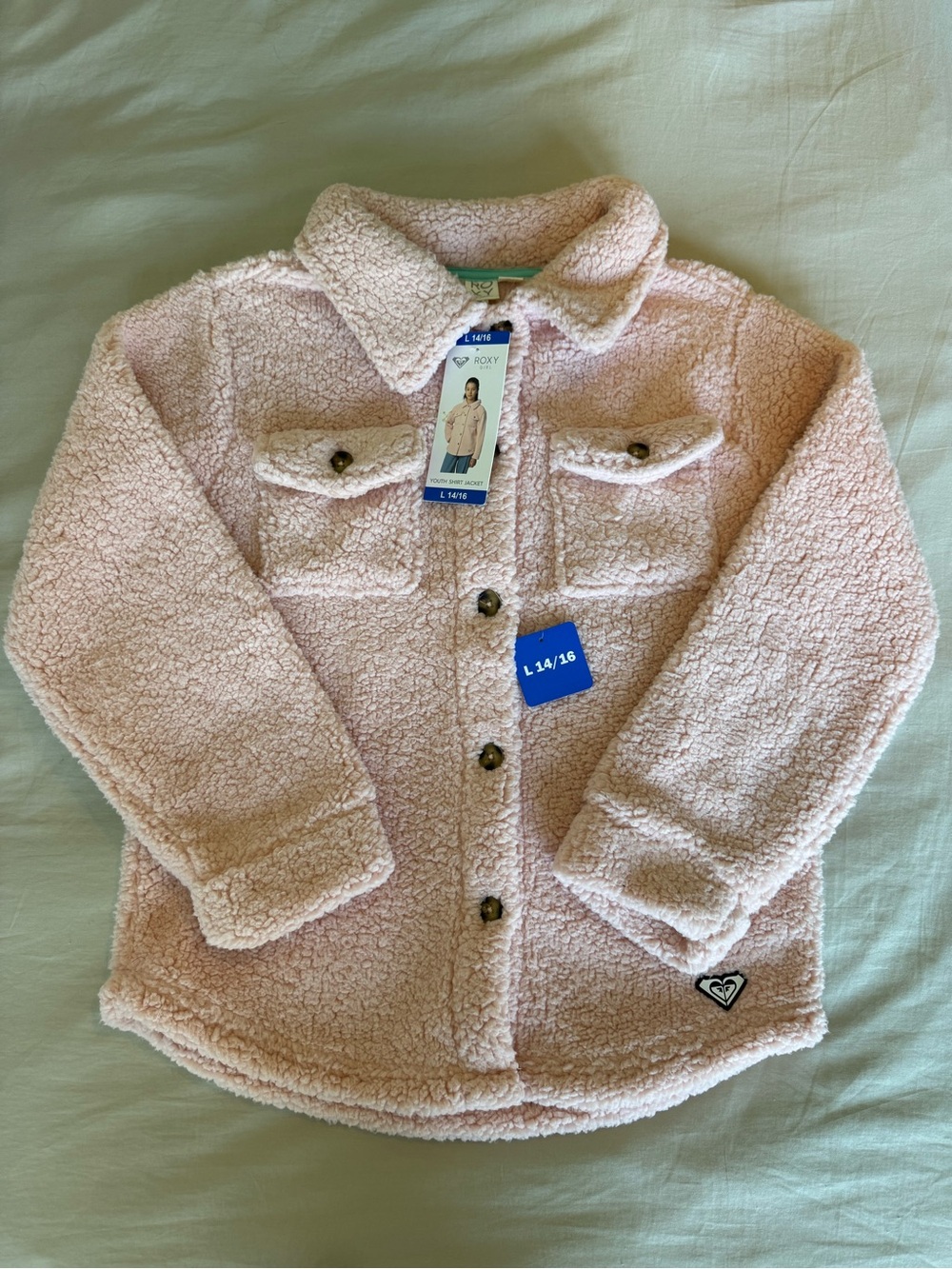 Roxy Girls' Pale Pink Sherpa Button-Front Shacket Jacket